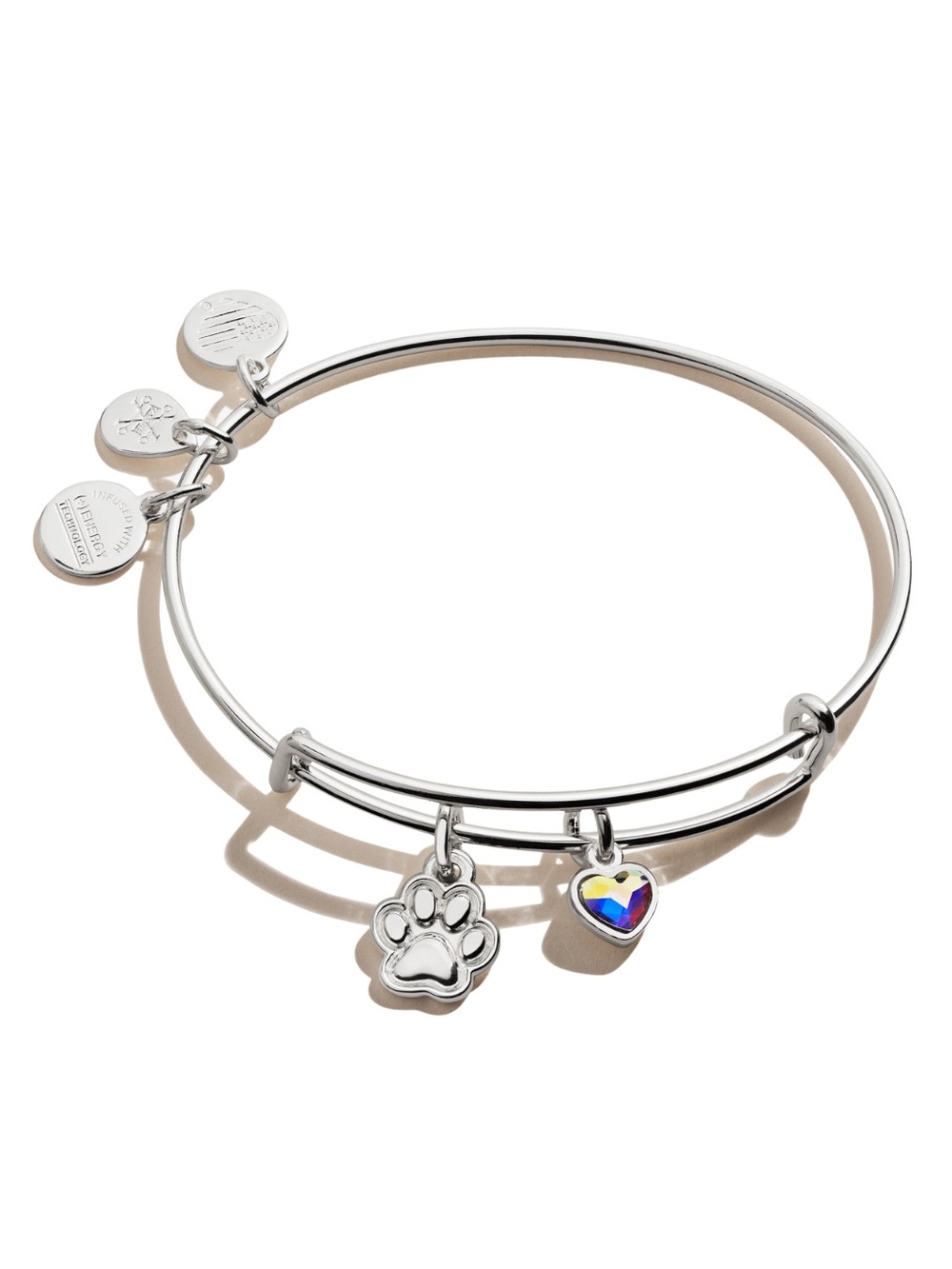 NWT! Alex and Ani Paw Print Duo Charm Bangle Bracelet - Silver